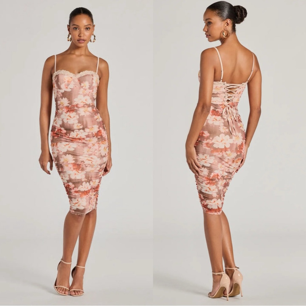 Windsor Blooming Romance Floral Mesh Bodycon Midi Dress